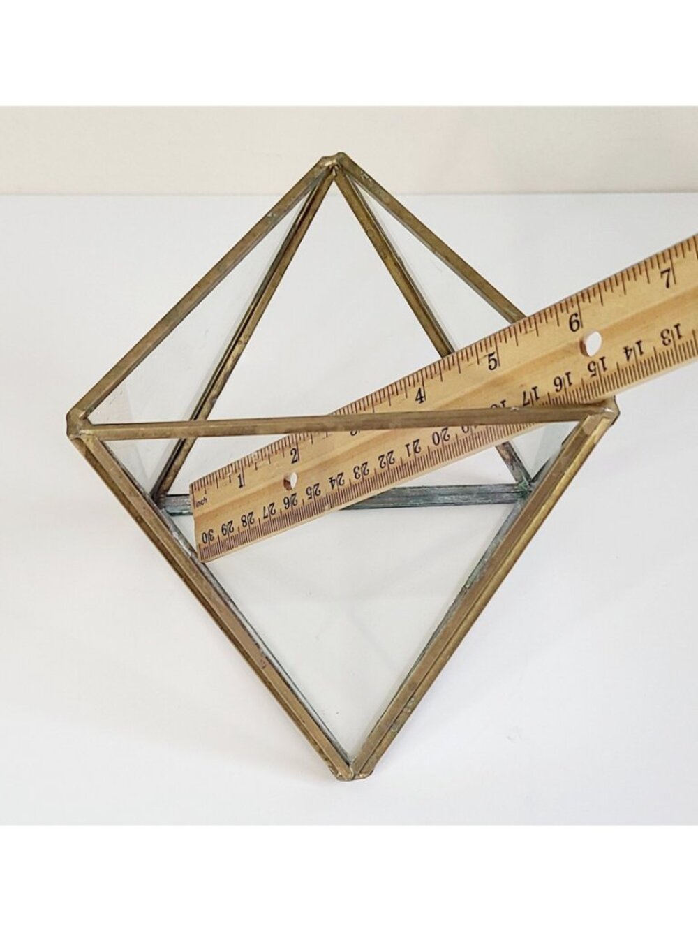 Brass & Glass Terrarium Geometric Succulent Holder Centerpiece Gold Tone Vintage - Picture 6 of 9